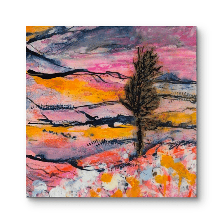 "Sunset Dreams" is a mixed media artwork 