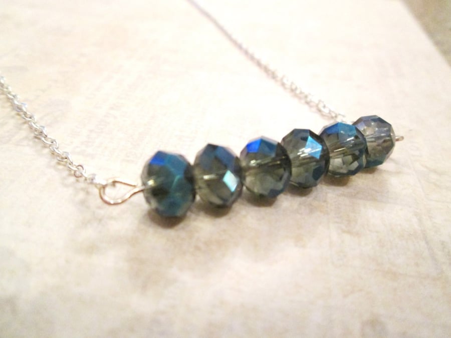 SALE! Blue Rondelle Style Glass Bead Necklace