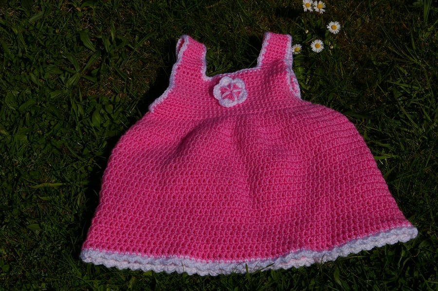 Baby Sundress Crochet Pink and White