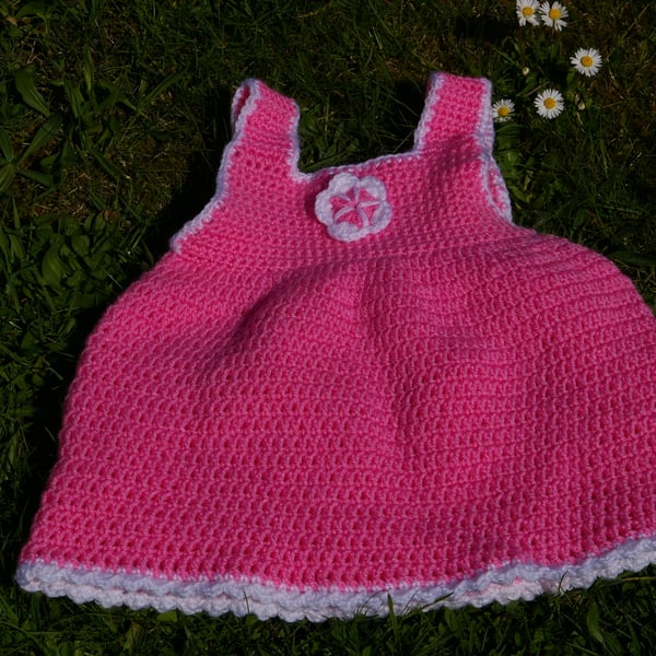 Baby Sundress Crochet Pink and White