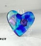 Fused glass blue and purple heart pocket hug with stand 5x4.5cm (459)