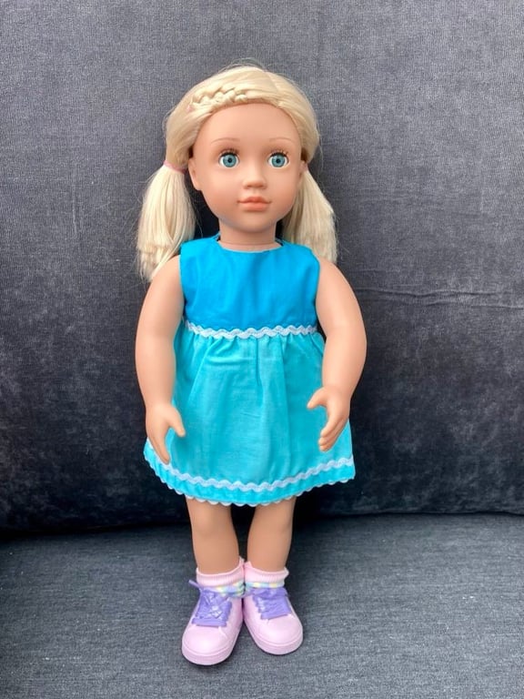 Two tone turquoise Boating Summer dress fits OG and Tiny Tears Baby Born  dolls