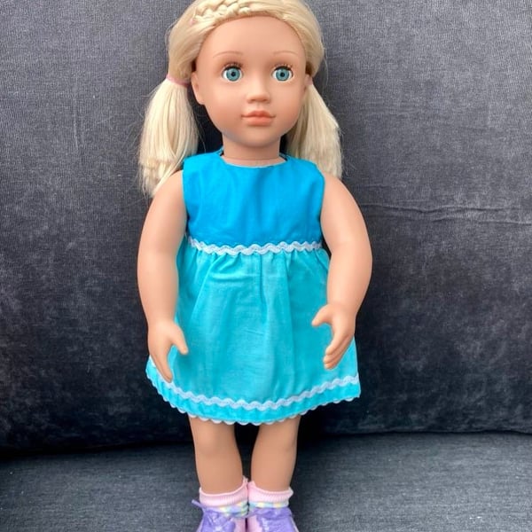 Two tone turquoise Boating Summer dress fits OG and Tiny Tears Baby Born  dolls