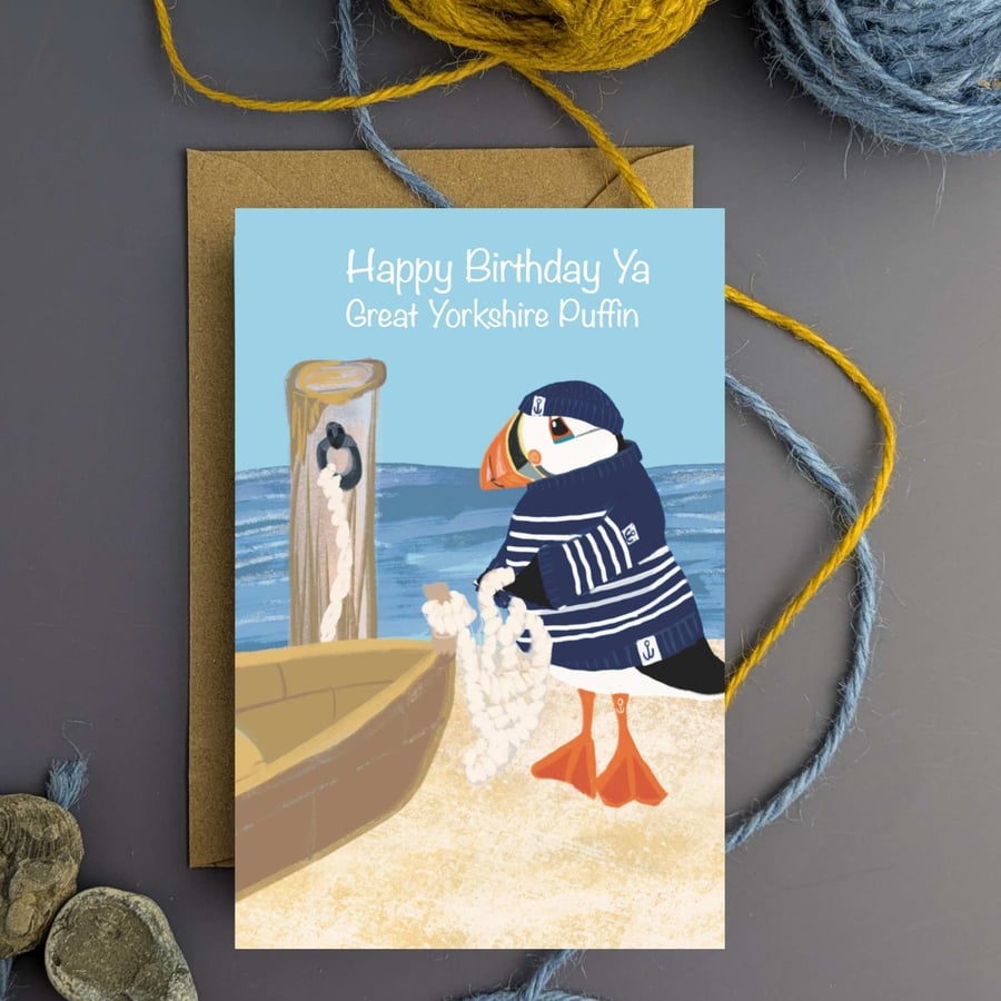 Happy Birthday Card Puffin Funny Yorkshire puffins 