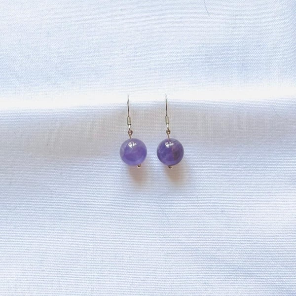 Amethyst earrings on silver plated hook - February birthstone
