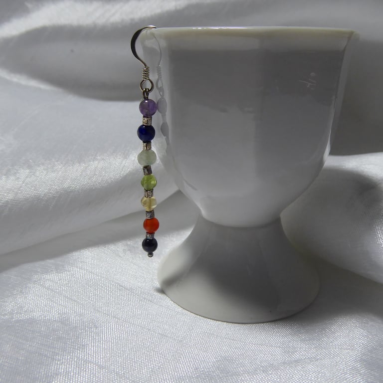 Single Sterling Silver & Chakra Crystal Gemstones Earring