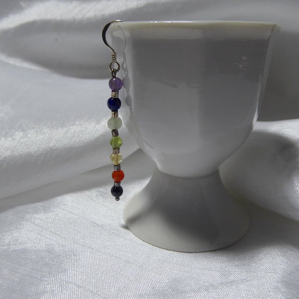 Single Sterling Silver & Chakra Crystal Gemstones Earring