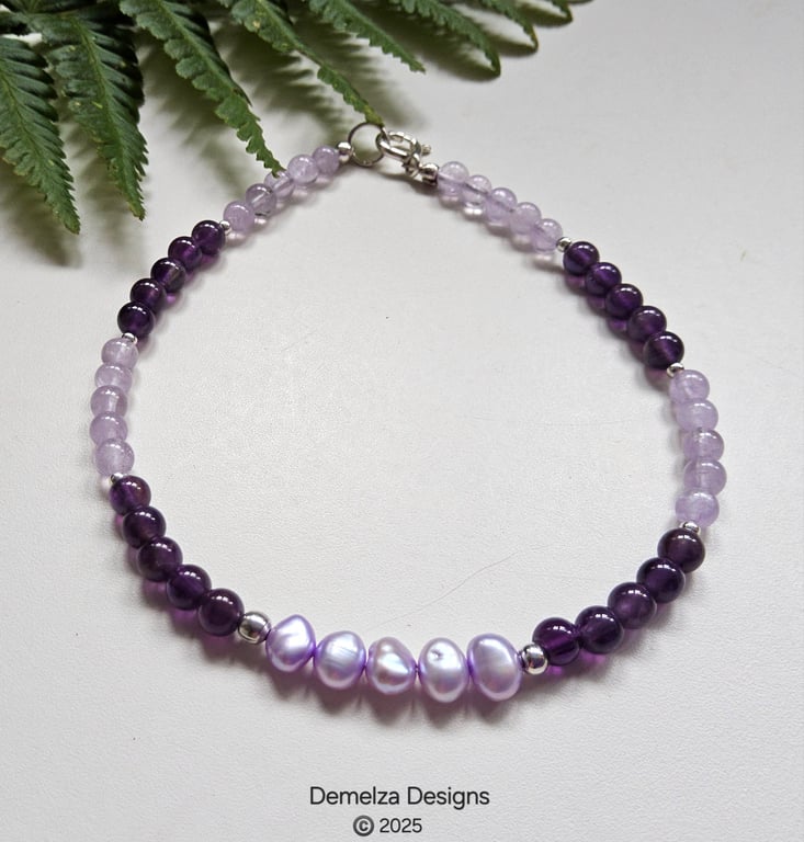 Designer Amethyst & Freshwater Culture Pearl Bracelet 9" inches Large Size