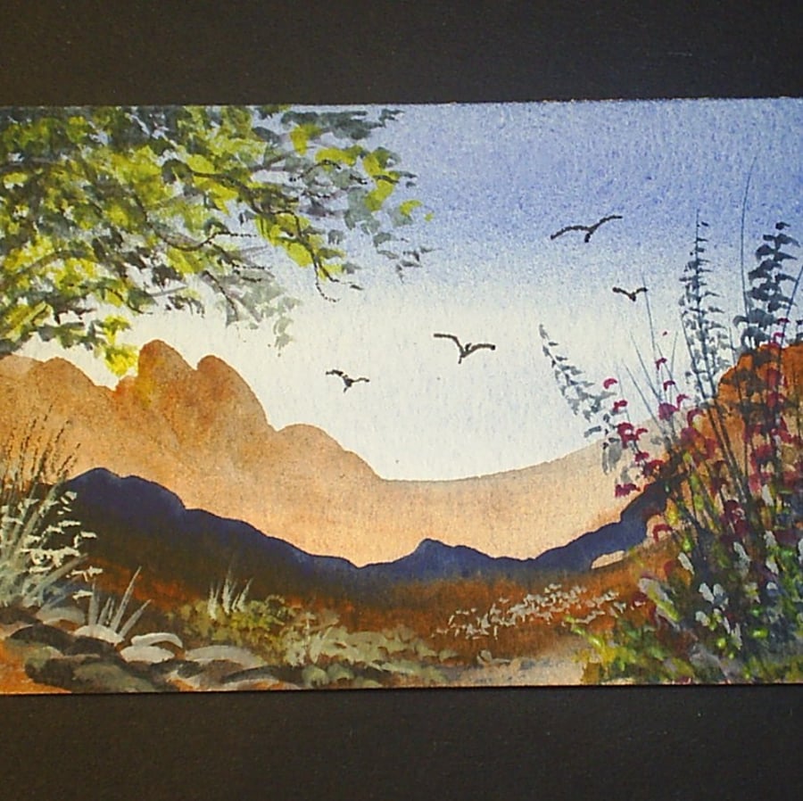 aceo SFA original miniature watercolour painting landscape Mountain view