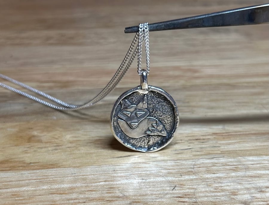 Handmade Solid Sterling Silver Fox Talisman Pendant & Chain