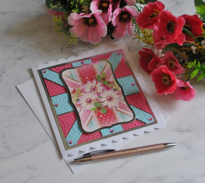 3D Luxury Handmade Card Flowers Union Flag Floral Display 