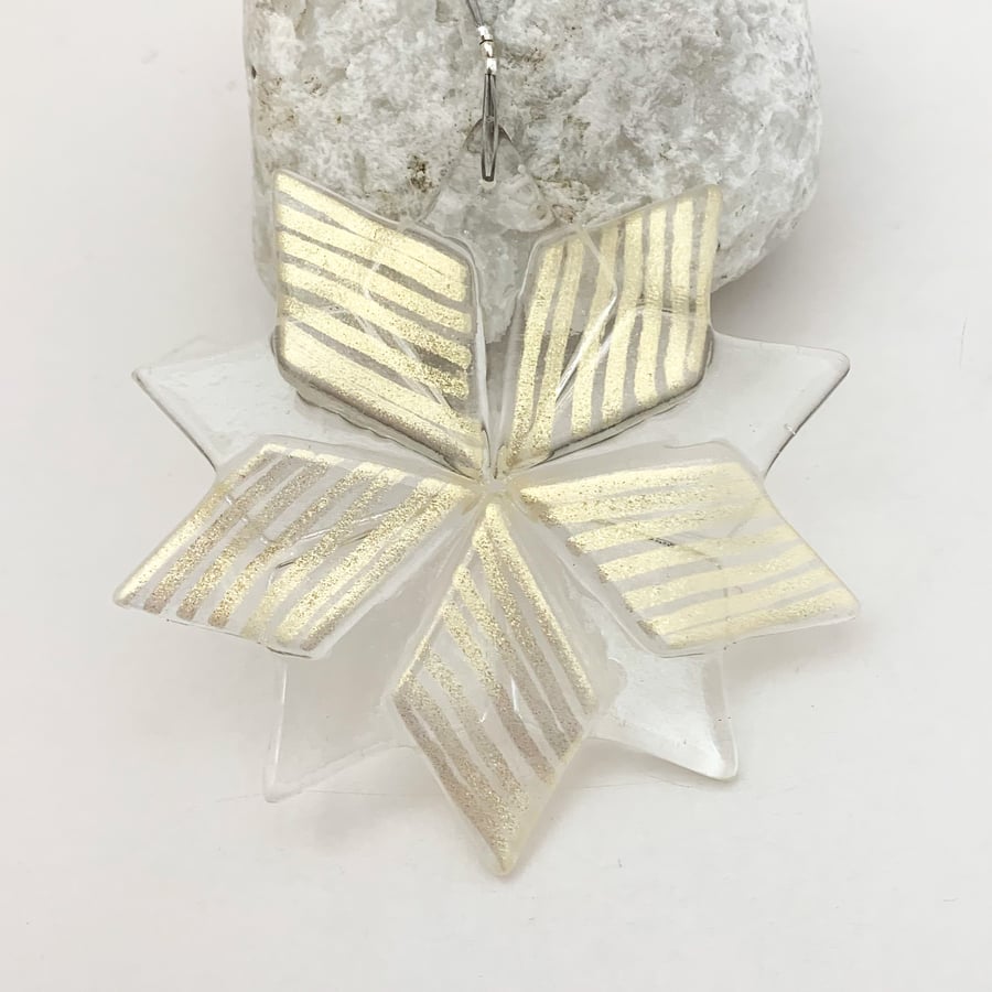 Fused Glass Stripy Gold Star Hanging - Handmade Glass Christmas Decoration