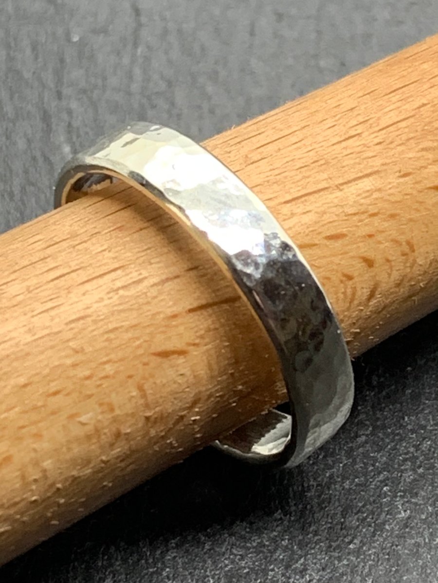 Polished ‘Hammer Textured’ Sterling Silver Ring, Man or Woman, 100% handmade