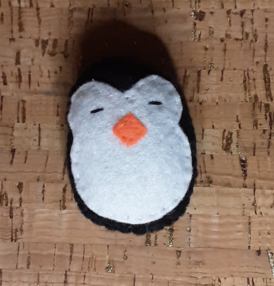 Sleeping Penguin Felt Brooch