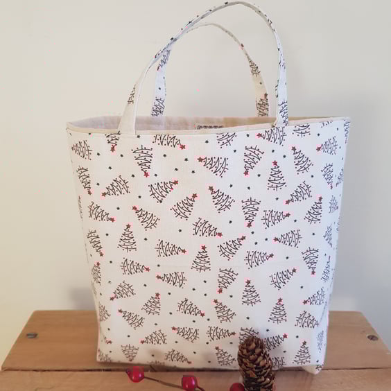 Reusable fabric Christmas gift bag; little trees