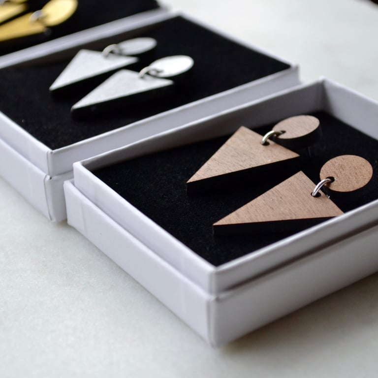 Wooden Two-part Dangly Earring with Triangle