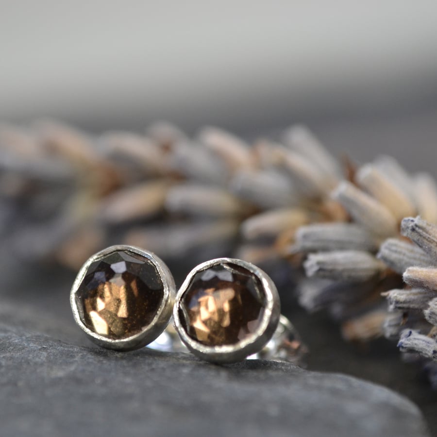 Smoky quartz stud earrings (sterling silver)