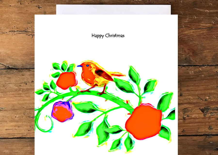 Set of Five Christms Cards - Robin on a Branch, 6" x 4", 15.24cm x 10.16cm