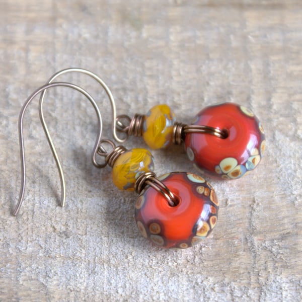 Red & Yellow Lampwork Earrings - Folksy