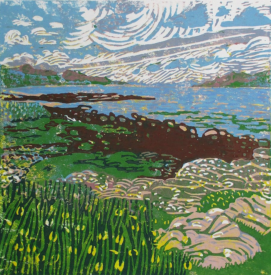 Isle of Mull Scotland Original Hand Pressed Linocut Print Ltd Edition