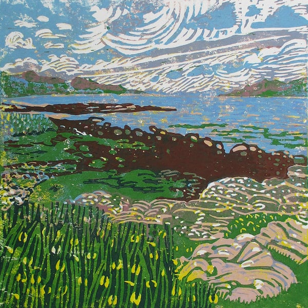 Isle of Mull Scotland Original Hand Pressed Linocut Print Ltd Edition