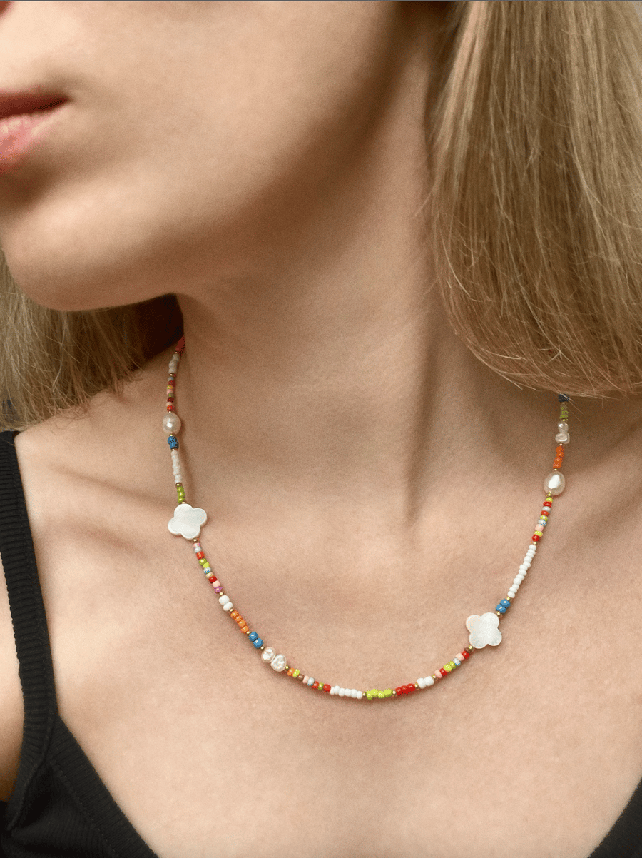 Colourful beaded pearl necklace, trending necklace, summer jewellery