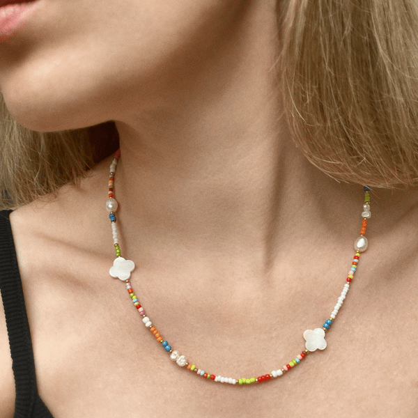 Colourful beaded pearl necklace, trending necklace, summer jewellery