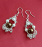 Stunning SPARKLING Earrings with COFFEE and WHITE PEARLS 