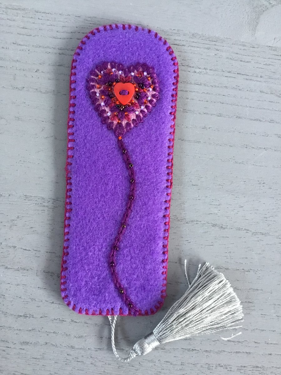 Embroidered Heart Bookmark 