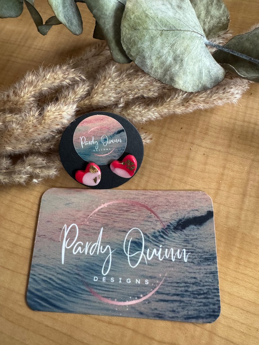 Red White and Gold Heart Studs