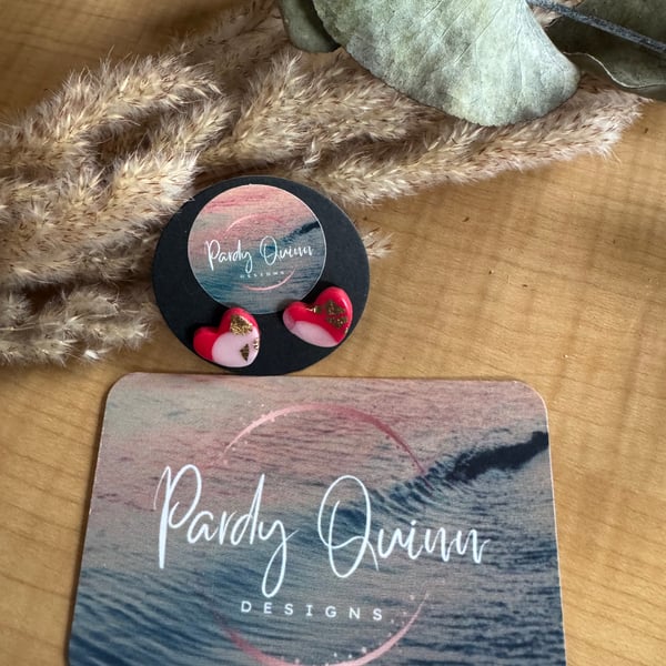 Red White and Gold Heart Studs