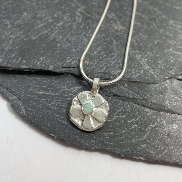 Silver and opal flower pendant and chain