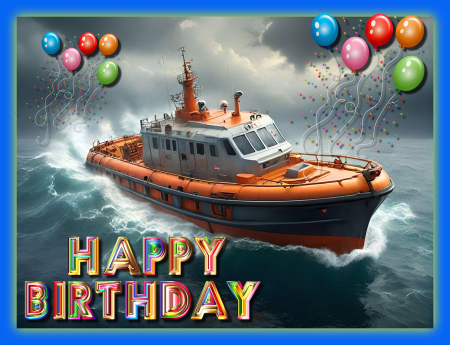 Happy Birthday Lifeboat Card A5