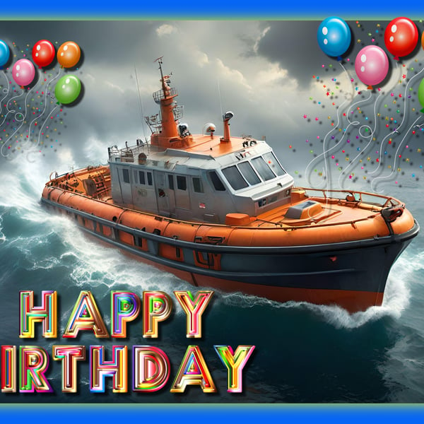 Happy Birthday Lifeboat Card A5