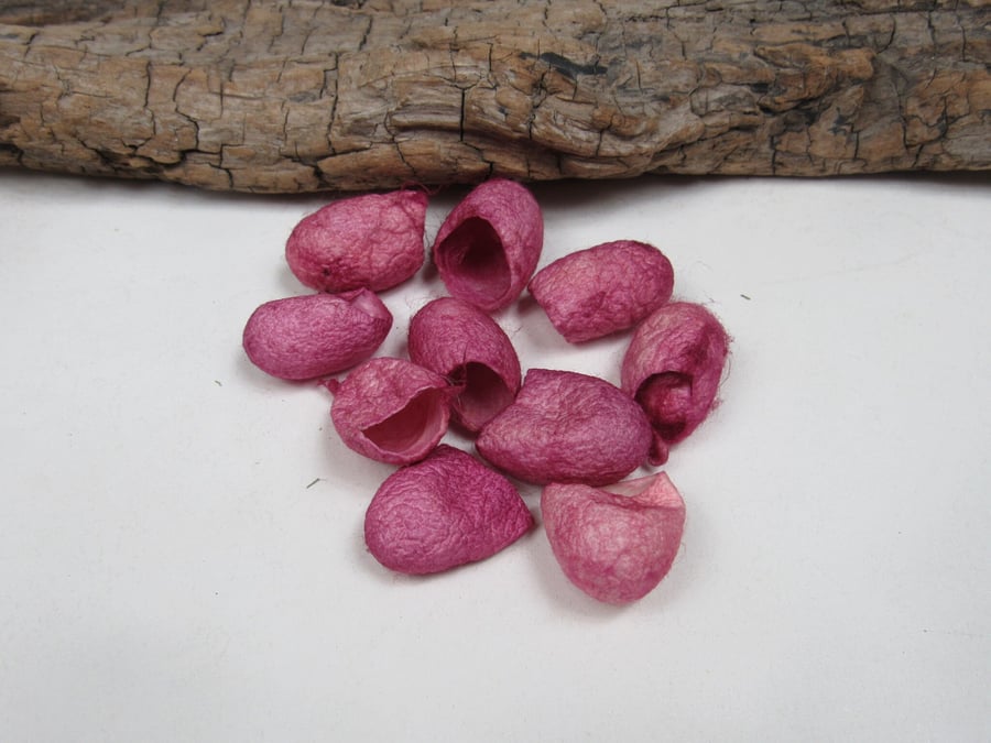 10 Cochineal Light Pink Naturally Dyed Silk Cocoons