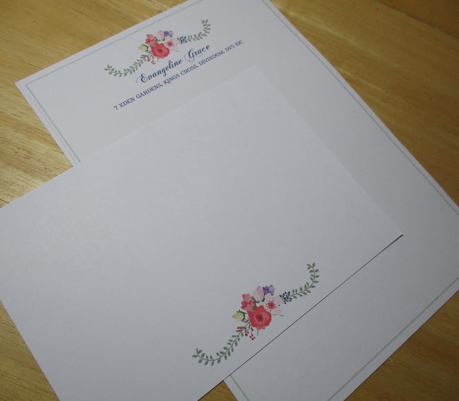 Floral Garland Personalised Writing Paper  Set - 15 Pieces - Envelopes