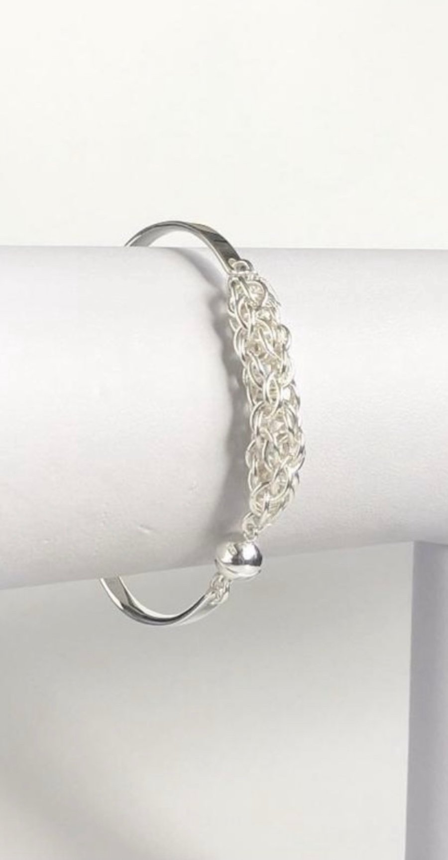 Sterling Silver Chainmaille Magnetic Clasp Bangle 