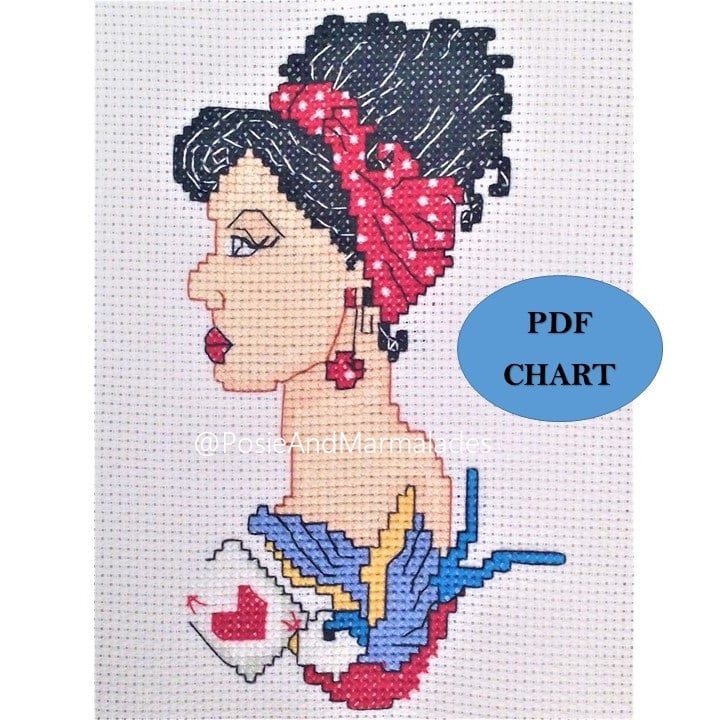 Rockabilly 50's fashion style cross stitch Instant digital Download PDF chart
