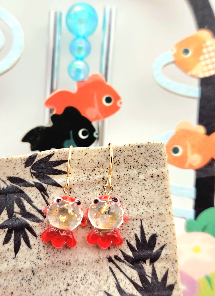 Earrings, Drop Earrings, Fish Earrings, Golden Fish Earrings