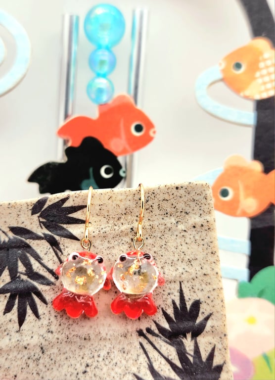 Earrings, Drop Earrings, Fish Earrings, Golden Fish Earrings