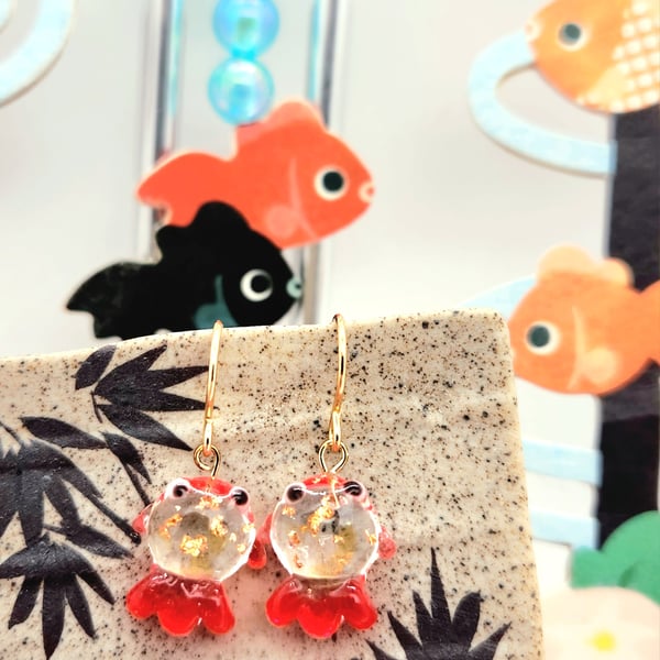 Earrings, Drop Earrings, Fish Earrings, Golden Fish Earrings