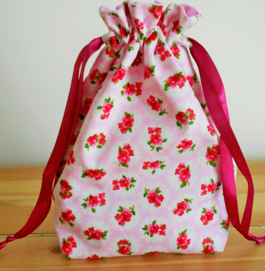 Floral Cotton Fabric Draw String Bag, Alternative Christmas Stocking