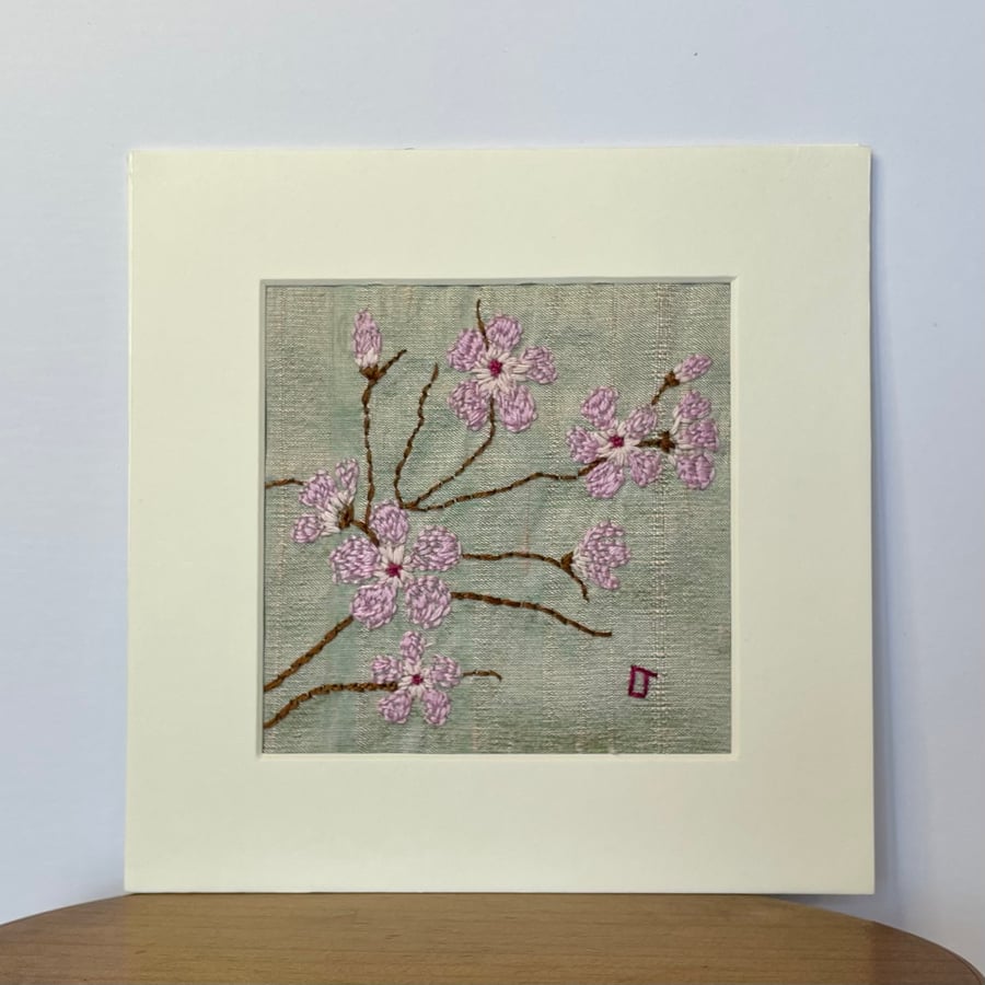 Textile Art - Hand embroidered picture - ‘Peach Blossom’