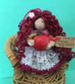 Tiny Wooden Pink Apple Fairy Doll Decoration, Autumn Decor - Image 2