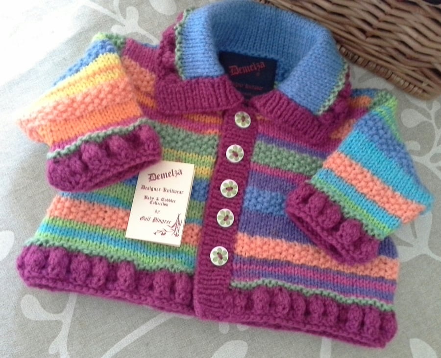 Co,ourful Hand Knitted Baby Girls Cardigan 3-9 months size 