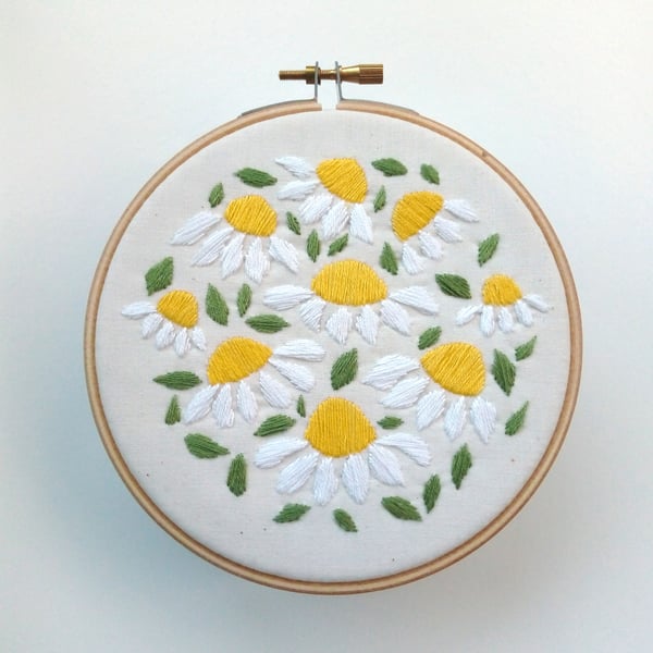 Daisy Hand Embroidered Hoop Art