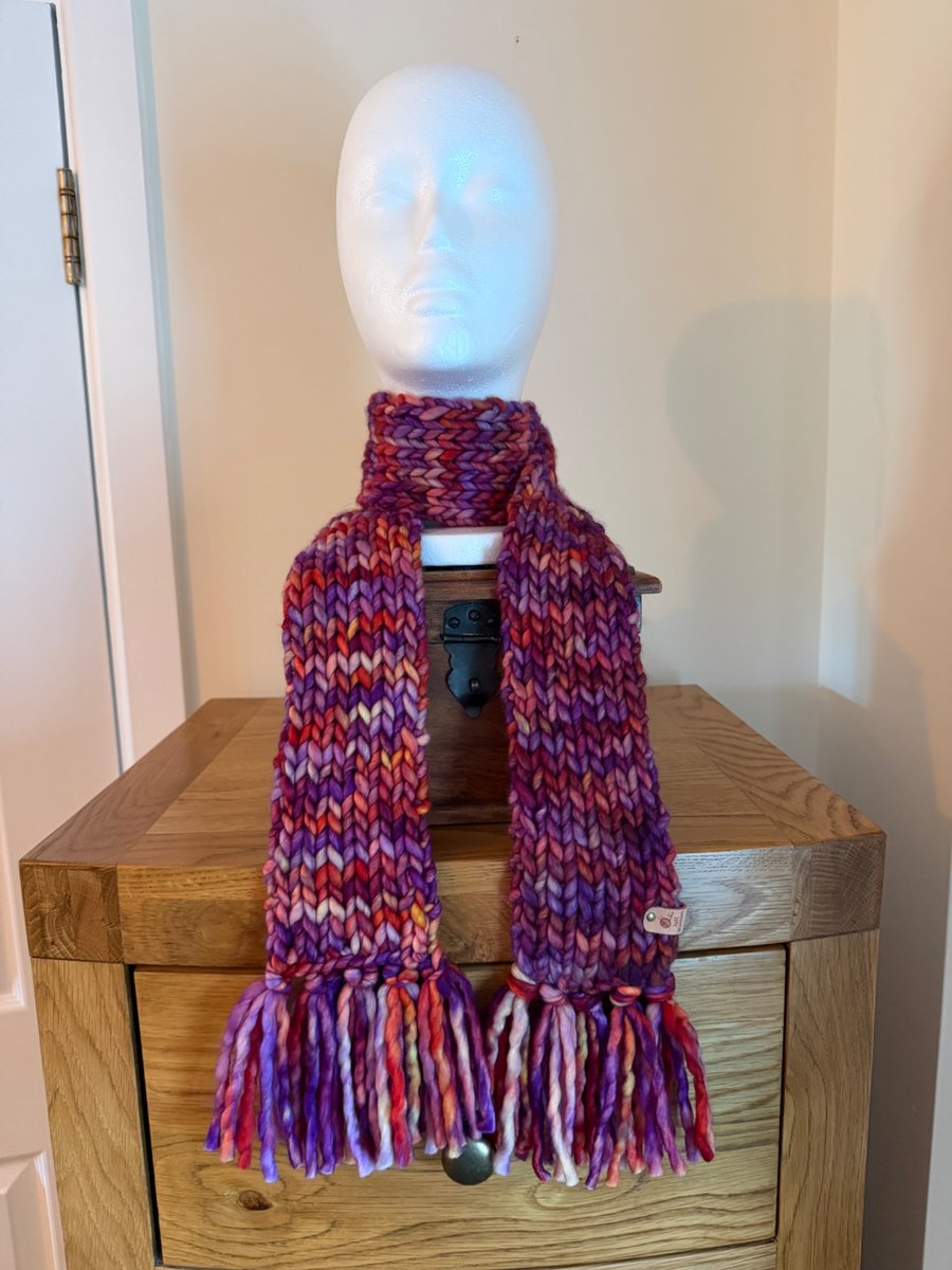 Super Chunky Multicoloured 100% Merino Wool Scarf knitted with ...