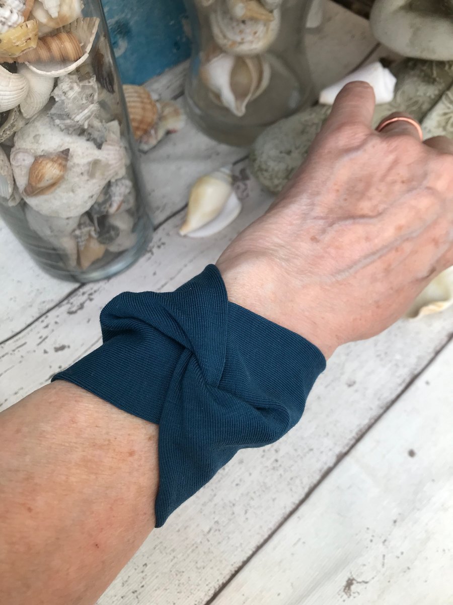 Teal blue twist wide cuff bracelet cover up, gift idea cuff bracelet 