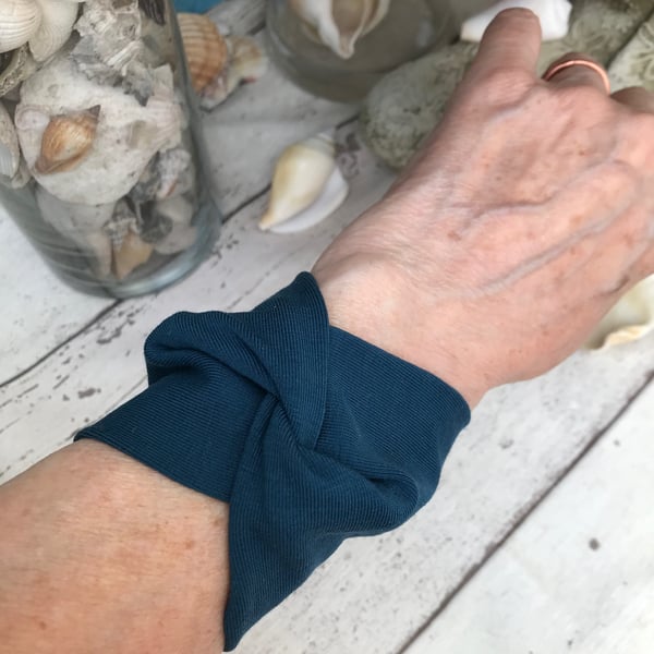 Teal blue twist wide cuff bracelet cover up