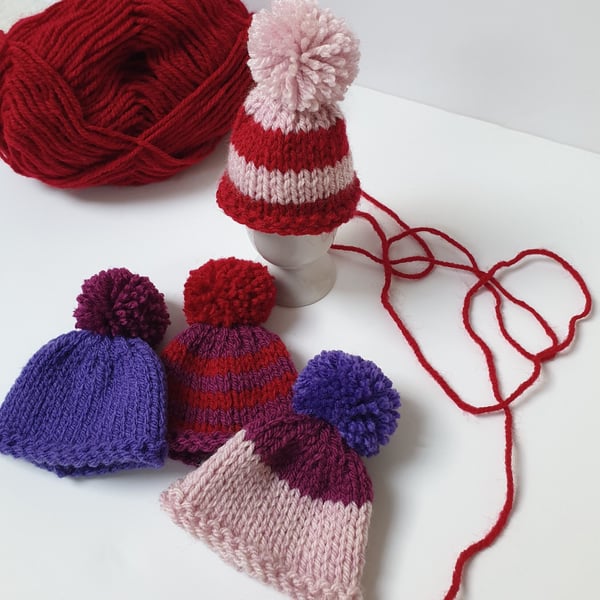 Hand-Knitted Valentine's Egg Cosies with Pom Pom - Set of 4
